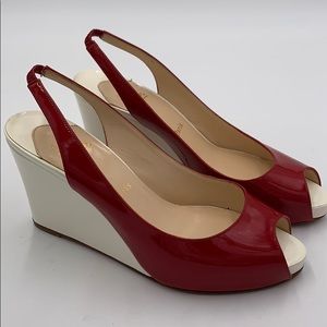 Christian Louboutin Sz 39.5 Red & White Wedges